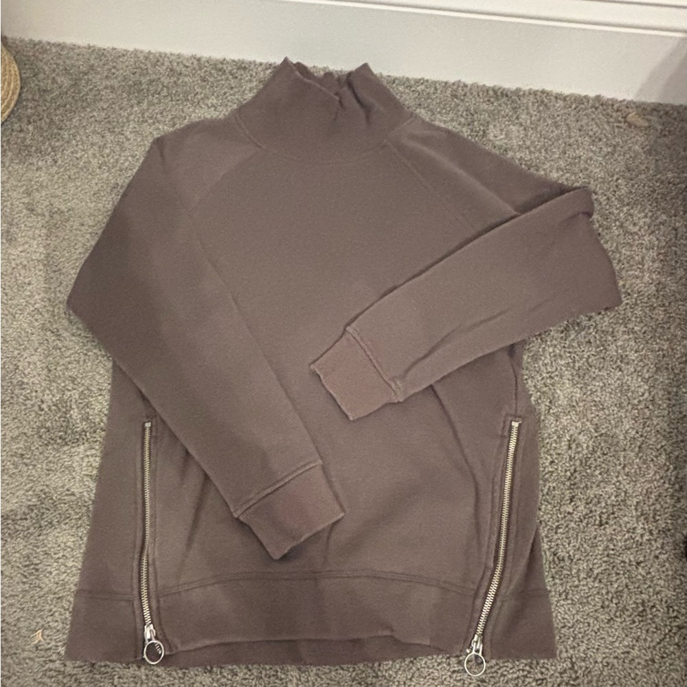 Athleta Zip Up Taupe Ribbed Sweater